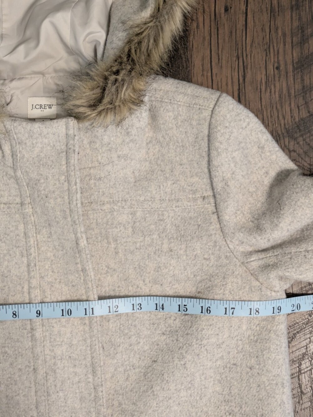 J.Crew Vail Parka Wool Jacket Light Gray Fur Trim Hood Sz 4 Peacoat Coat Chic - Picture 11 of 11